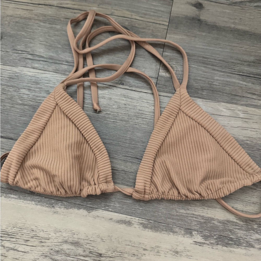 Frankie's Bikinis Tan Ribbed Bikini Top